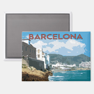 Aimant Côte de Barcelone, Espagne avec plage et montagnes