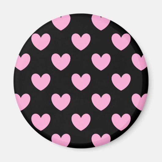 Aimant Coton Candy Pink coeurs de polka sur noir (Devant)