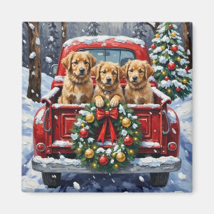 Aimant Coton de Tulear camion rouge de Noël vacances
