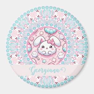 Aimant Coton Personnalisé Candy Kawaii Bunny Dot Mandala