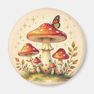 Aimant Cottage Core Champignons et Papillon Vintage