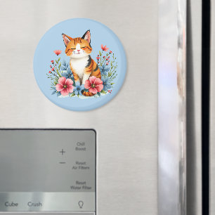 Aimant Cottagecore Floral Chat Serene Feline Botanique