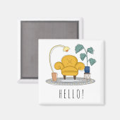 Aimant Couch Jaune mignon Bonjour (Recto/Verso)