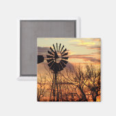 Aimant Couché de soleil de moulin du Texas (Recto/Verso)
