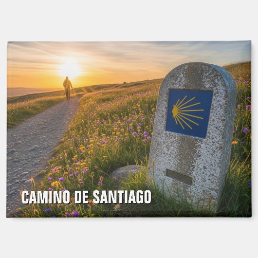 Aimant Coucher de soleil de Camino de Santiago Hiker (Recto)