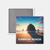 Aimant Coucher de soleil de Cannon Beach en Oregon (Recto/Verso)