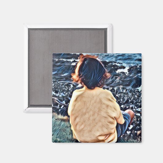 Aimant Coucher de soleil de Garçon à observer (Recto/Verso)