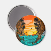 Aimant Coucher de soleil de palmier (Recto/Verso)