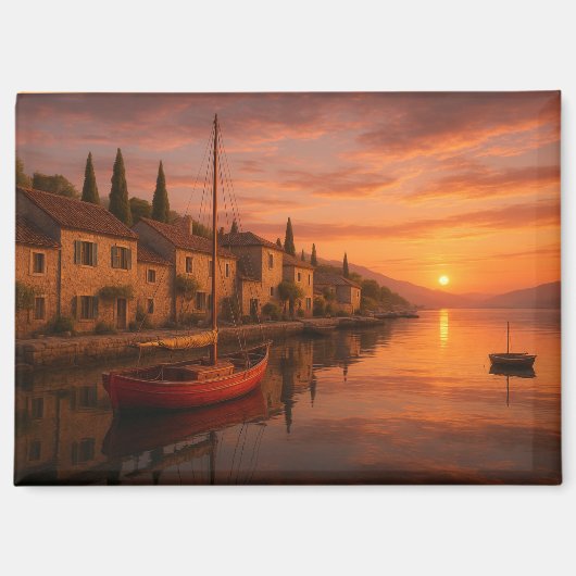 Aimant Coucher De Soleil Doré Sur Le Village Côtier (Recto)