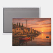 Aimant Coucher De Soleil Doré Sur Le Village Côtier (Recto/Verso)