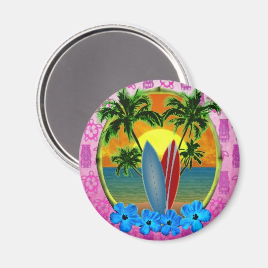 Aimant Coucher De Soleil Et Planches De Surf (Recto/Verso)