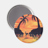 Aimant Coucher de soleil flamant rose art par EelKat (Recto/Verso)