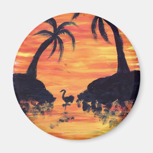 Aimant Coucher de soleil flamant rose art par EelKat (Devant)