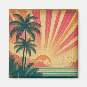 Aimant Coucher de soleil rétro/tropical vintage/hawaïen