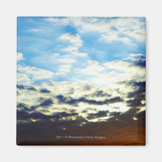 Aimant Coucher de soleil rouge orange bleu avec nuages (Devant)