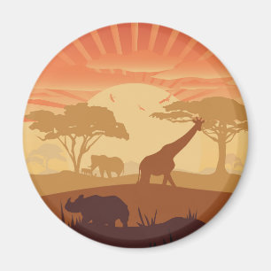 Aimant Coucher de soleil safari silhouette faune art de l