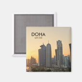 Aimant Coucher de soleil sur Doha, Qatar carré texte magn (Recto/Verso)