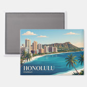 Aimant Coucher de soleil sur Honolulu Hawaï (Recto/Verso)