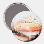 Aimant Coucher de soleil sur la plage avec des oiseaux (Recto/Verso)