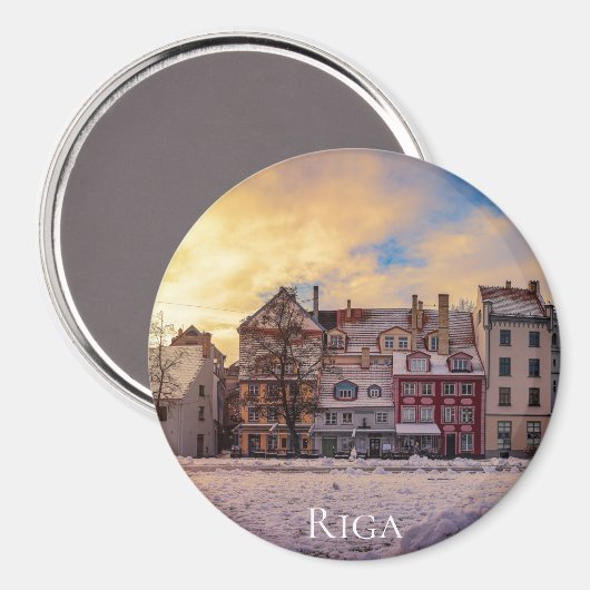 Aimant Coucher de soleil sur la rue à Riga (Recto/Verso)