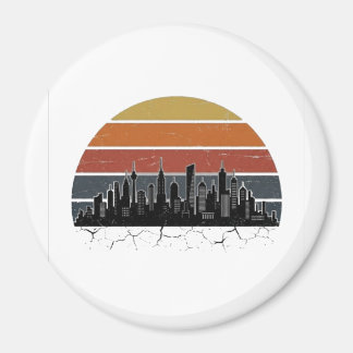 Aimant Coucher de soleil sur la skyline de la ville rétro