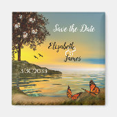 Aimant Coucher de soleil sur le lac avec des papillons Éc (Devant)