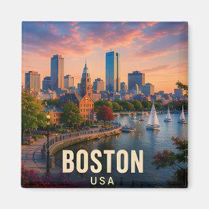 Aimant Coucher de soleil sur le port de Boston Massachuse