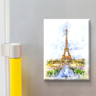 Aimant Coucher de soleil Tour Eiffel Paris Aquarelle fran