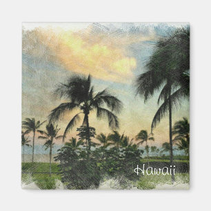 Aimant Coucher du soleil et arbres tropicaux