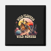 Aimant Coucher du soleil fille équitation Cheval Fleurs s (Devant)