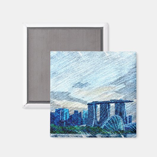 Aimant Couleur des vues de Singapour (Recto/Verso)