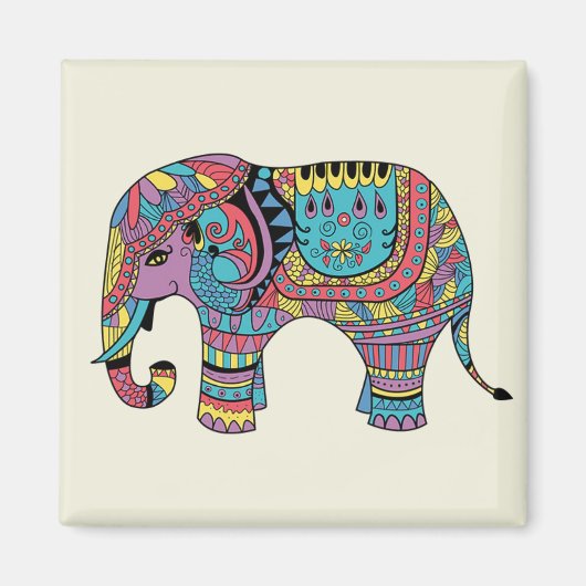 Aimant Couleur vive Mandala Elephant (Devant)