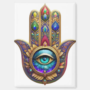 Aimant Couleurs de Paon Doré Hamsa Saphir Vert Troisième 