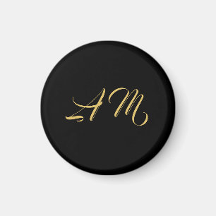 Aimant Couleurs d'or noir Monogramme Calligraphie initial