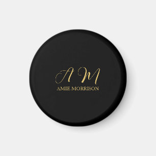 Aimant Couleurs d'or noir Monogramme Lettre initiale Nom