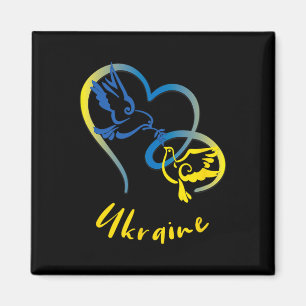 Aimant Couleurs du drapeau ukrainien Colombes et cœurs de