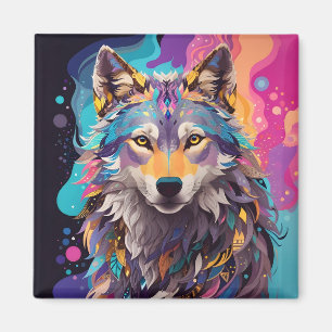 Aimant Couleurs néons de loup gris coloré