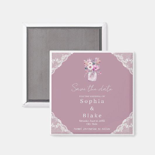 Aimant Country Lace Mason Jar Rose Enregistrer la date (Recto/Verso)