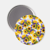 Aimant Country Rustic White Wood Purple Yellow Sunflower (Recto/Verso)