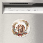 Aimant Coupe de fête de la couronne de Noël de Dachshund (In Situ (Lave-vaisselle))