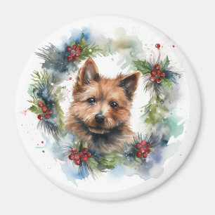 Aimant Coupe de la fête de la couronne de Noël Terrier au