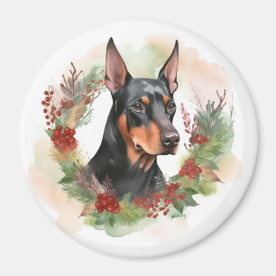Aimant Coupe festive Doberman Christmas Wreath