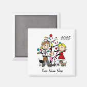 Aimant Couple avec bébé fille Trois Chiens en céramique O (Recto/Verso)