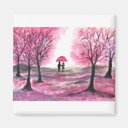 Aimant Couple d'amour de mariage rustique arbre de fleurs (Devant)