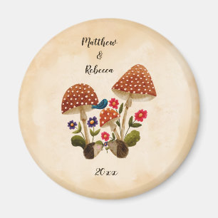 Aimant Couple de hérissons, champignons, fleurs