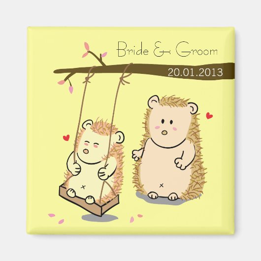 Aimant Couple de hérissons mignons au balancement d'arbre (Devant)