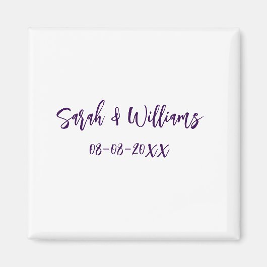 Aimant couple de mariages. Nom date violet simple mo mini (Devant)