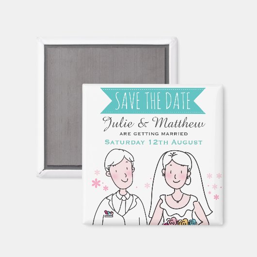Aimant Couple Doodle Mariage mignon Enregistrer la date P (Recto/Verso)
