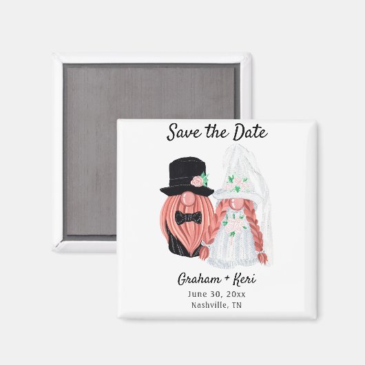 Aimant Couple Gnome Mariage mignon Enregistrer la date (Recto/Verso)