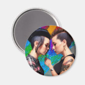 Aimant Couple Lesbian Couple Rainbow Art (Recto/Verso)